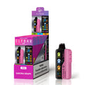 A pink and black ELFBAR disposable vape device stands next to its retail display box. The packaging is primarily pink and purple with graphics of the Sakura Grape flavor, and the device itself features colorful cartoon character illustrations on the front.
