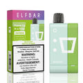 ELFBAR Power Up in a Snap EW9000 Starter Kit in Miami Mint flavor, showing the retail box and the disposable vape device. The box features a pink-to-purple gradient top, lime green lower section, and a prominent Health Canada warning label.