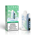 ELFBAR Ice King disposable vape device and its retail packaging box, featuring a mint green and white ice brushstroke design with blue accents, on a white background.