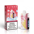 ELFBAR Ice King disposable vape device and its retail packaging box, featuring a cherry watermelon flavor design with pink, yellow, and white brushstroke patterns.