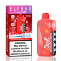 ELFBAR Ice King Pro disposable vape device in Strawberry Watermelon flavor, shown next to its retail packaging box. The device is coral red with white snowflakes, gold/yellow star patterns, and a black screen panel on the side.