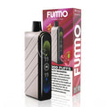 FUMO Cherry Cola disposable vape device next to its retail packaging box, displayed on a clean white background with a subtle reflection.