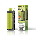 Vozol Gear HOKAI 40000 disposable vape device in lime green and black, shown next to its retail packaging box on a white background with a reflection.