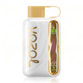 Vozol Regular vape pen in a white marble-patterned case with a gold mouthpiece and a gold side panel showing green and pink details.